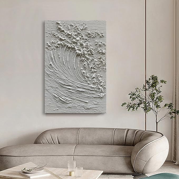 NANKAI Art Hand-Painted 3D Ocean Waves Oil Painting Natural Scenery White Abstract Canvas Art Mural 45x30 Inches