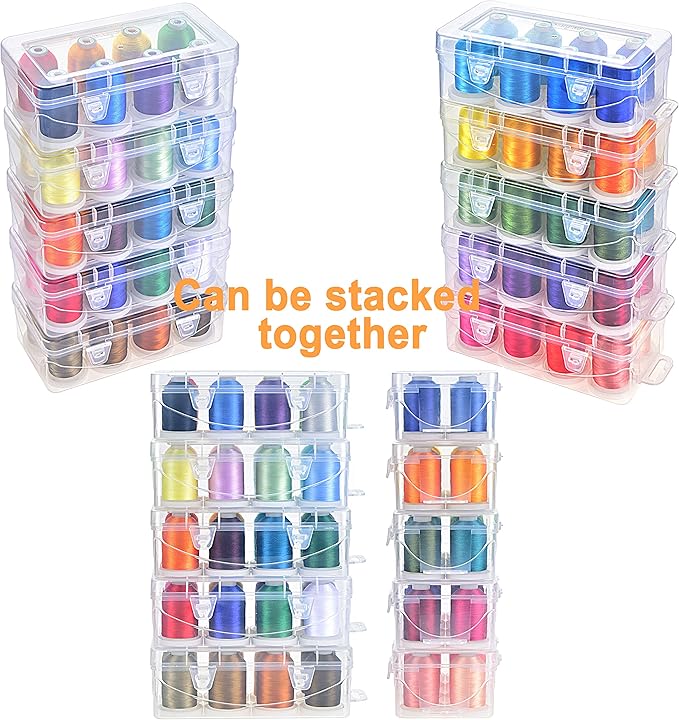 New brothread - 18 Options - Multi-Purpose 100% Mercerized Cotton Thread 50S/3 600M Each Spool for Quilting, Serger, Sewing and Embroidery - 8xSunrise(Yellows+Reds) with Clear Plastic Storage Box