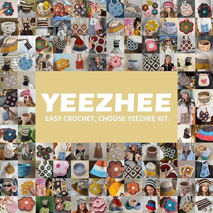 Yeezhee Crochet Kit for Advanced or Intermediate Beginners, Crochet Bag Kit with Step-by-Step Video Tutorials, Granny Square Crochet Tote Bag Set, Knitting Kit Including Yarn, Crochet Hook, Daisy