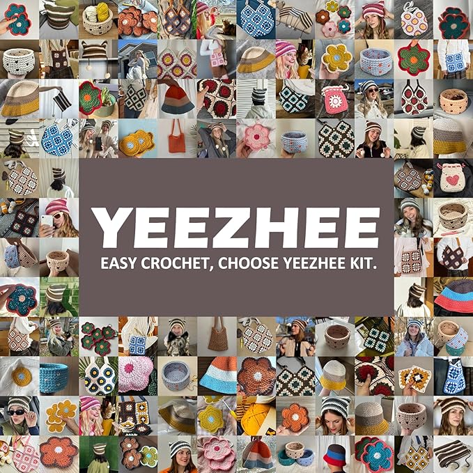 Yeezhee Crochet Kit for Advanced or Intermediate Beginners, Crochet Bag Kit with Step-by-Step Video Tutorials, Granny Square Crochet Tote Bag Set, Knitting Kit Including Yarn, Crochet Hook, Camellia