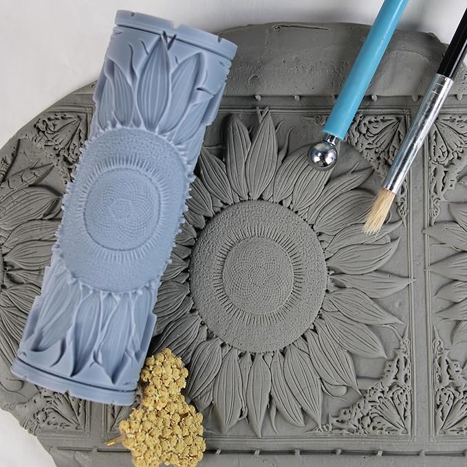 Sunflower Clay Texture Roller (4") - Flower Set #01 - Embossing Pattern Roller for Polymer & Ceramic Clay, Pottery & Crafts