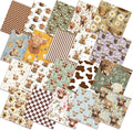 HunnmingRe 20 Pcs 10''x10'' Vintage Highland Cow Quilting Fabric Square Retro Highland Cow Quiltted Fabric Bundle Multicolor Precuts Printed Patchwork Supplies for Holiday DIY Sewing Craft