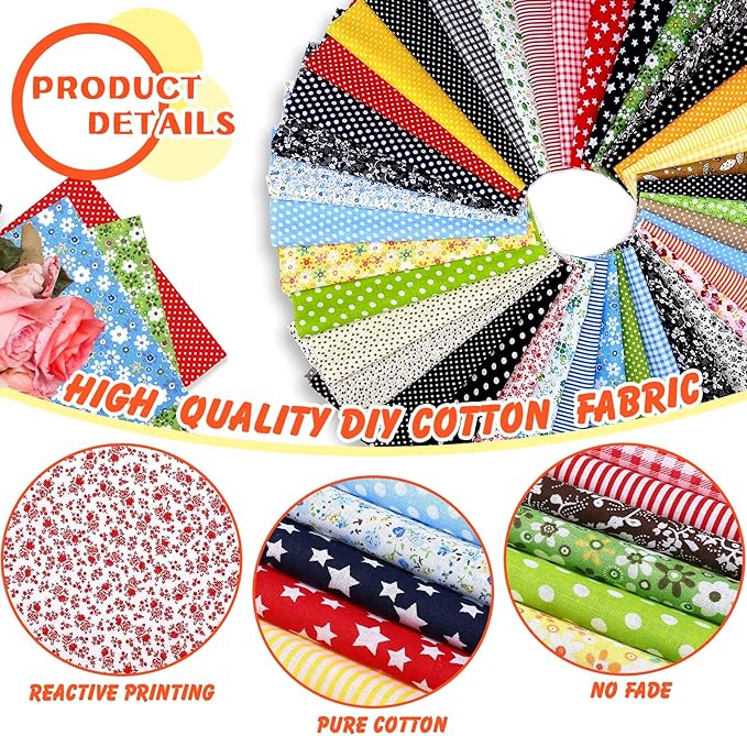 40 Pcs 10 x 10 Inches Cotton Fabric Bundle Squares Precut Fabric Squares Multi Color Floral Fat Sheets for Craft DIY Quilting Sewing(Simple Patterns)