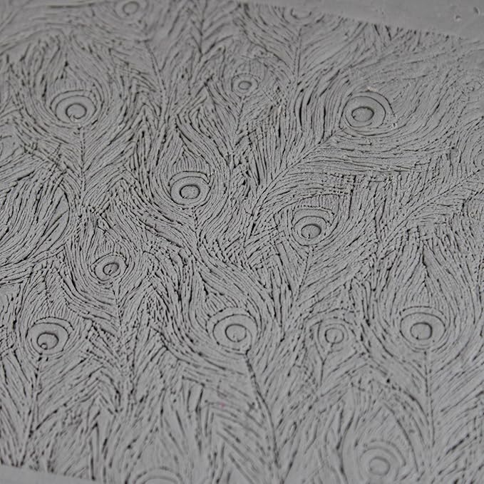 Peacock Feathers Clay Texture Roller (4") - Seamless Set #02 - Embossing Pattern Roller for Polymer & Ceramic Clay, Pottery & Crafts