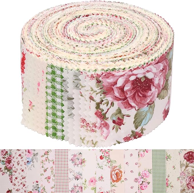 Hanjunzhao Jelly Roll Fabric Strips for Quilting, Crafting, and Sewing, 42 Strip Jelly Rolls Fabrics Clearance, Soft Cotton for Blanket, Rug, Upholstery, Home Decor, and Purse Making, Vintage Floral