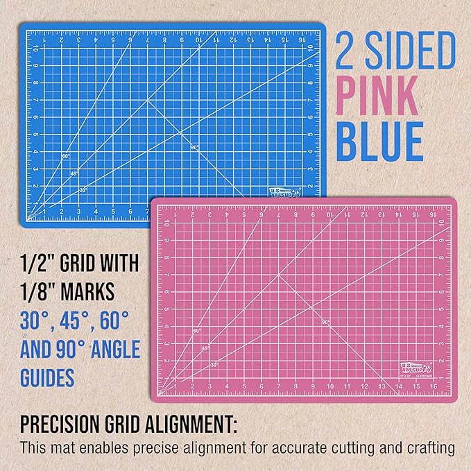 U.S. Art Supply 12" x 18" Self-Healing Cutting Mat 5-Ply (2 Pack) - Double-Sided Pink/Blue Craft Mat, Non-Slip Cutting Mats for Crafts, Sewing, Quilting, Scrapbooking