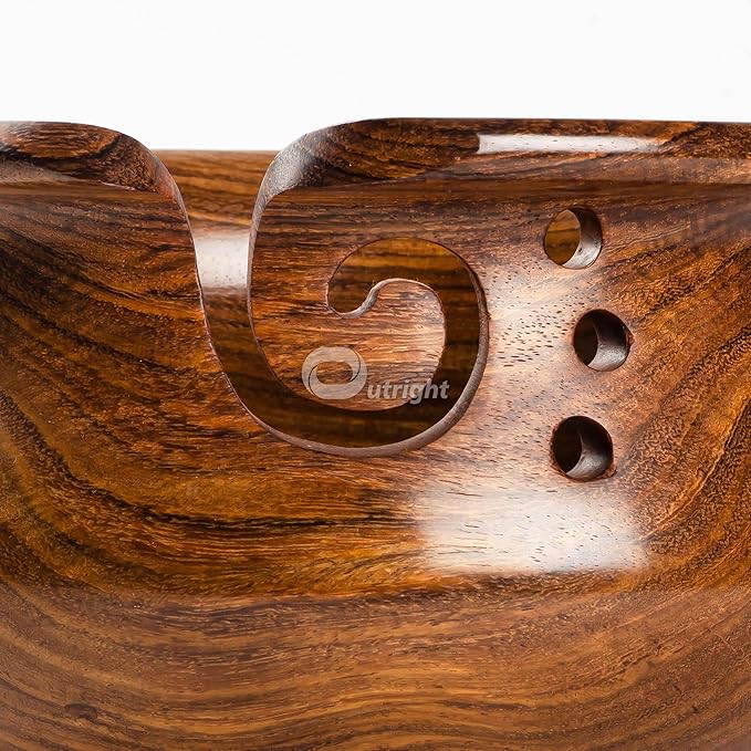 INTAJ Large Wooden Yarn Bowl Cute Rosewood Yarn Holder for Knitting and Crocheting, Crochet Gift for Knitting Lovers, Wooden Yarn Spinner for Crochet -Christmas Gift Ideas for Mother's Day, Her, Wife
