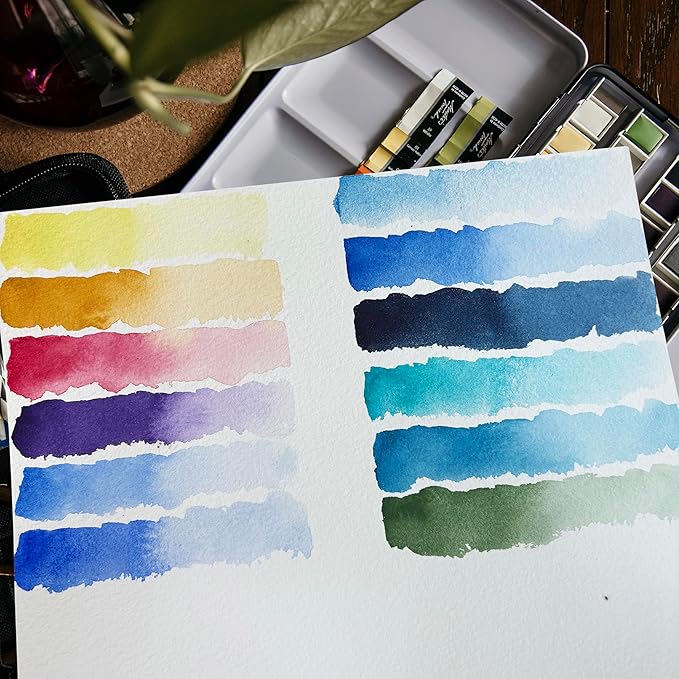PHOENIX Professional Watercolor Paint Set - Ocean Tone,12 Marinescape Colors Half Pan Water Color Paint Palette with Tin Box, Portable Travel Watercolors for Adults, Artists