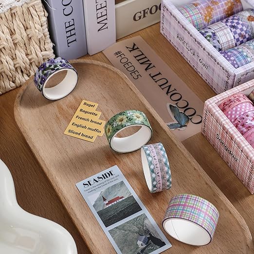 10 Rolls Vintage Floral Washi Tape Set Pastel Plaid Arts Adhesive Tapes Soft Colors Decorative Masking Tape Sets for Craft, Kids, Scrapbook, DIY, Gift Wrapping (Lavender Lace)