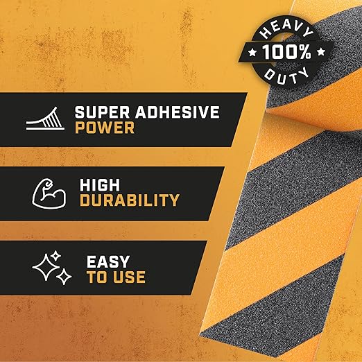 Lockport Anti Slip Tape - Black & Yellow Adhesive Grip Tape for Stairs 4” x 25ft for Roll | Stair Treads Non Slip Outdoor/Indoor - Heavy Duty Grip Warning Safety for Ramps and Steps
