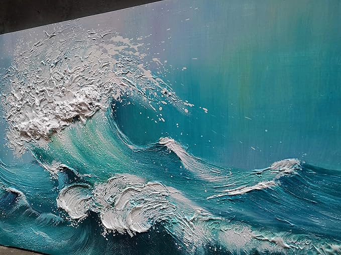 YaSheng Art - 24x48inch landscapes Abstract Art Painting，Oil Painting on Canvas Texture Blue Ocean scenery 3D Oil Painting Hand-Painted Abstract Artwork Canvas Wall Art Paintings Modern Home Decor Art