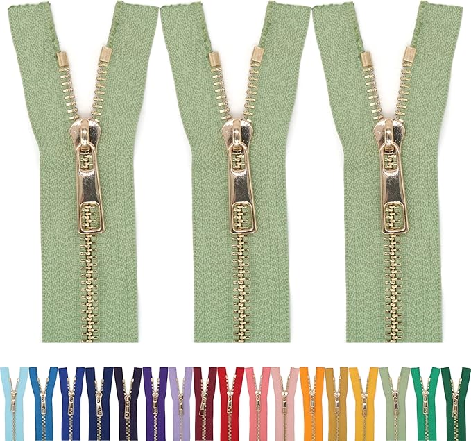 #5 Gold Metal Zipper - 50+ Colors - 3 PCS - (4-14 inches) Sizes - Luxury Lightweight Handcraft Metal Zippers with pulls for Purses Bags Pockets Shoes Sewing & Crafts DIY ZP022911