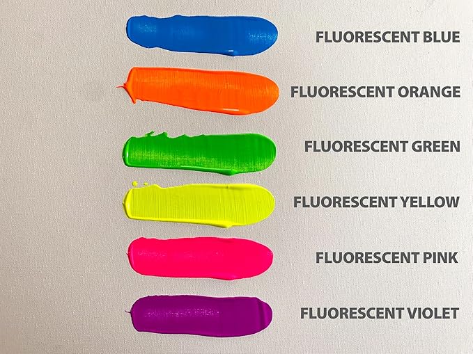 milo Fluorescent Acrylic Paint Set of 6 Colors | 16 oz Bottles | Student Neon Colors Acrylics Painting Pack | Glows UV in Black Light | Non-Toxic Art & Craft Paints for Artists & Hobby Painters | Made in USA