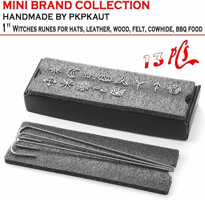 13Pcs Mini 1" Branding Irons, Witches Runes Custom Wood Branding Iron Personalized for Wood Working, Leather Hats, Felt, Cowhide, BBQ Brander & Bread Logo, Steak Branding Iron for Food