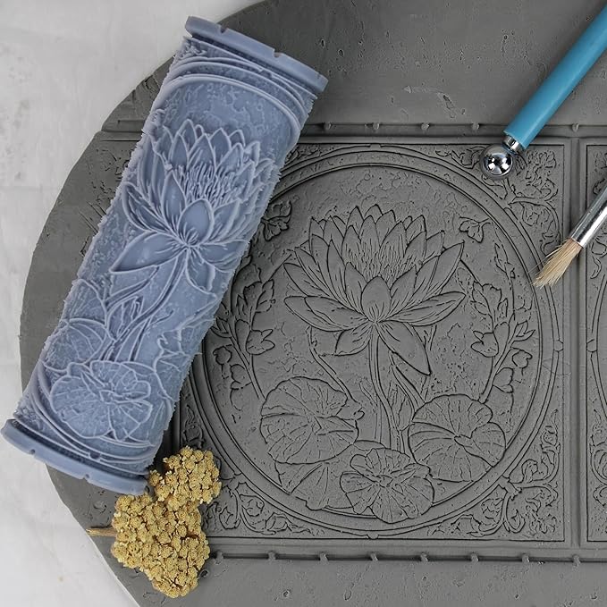 Waterlily Clay Texture Roller (4") - Flower Set #02 - Embossing Pattern Roller for Polymer & Ceramic Clay, Pottery & Crafts