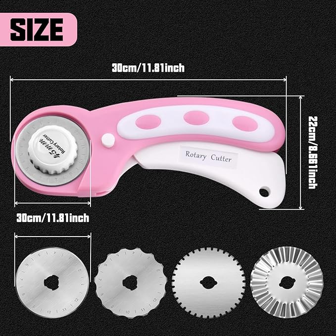 SPEEDWOX 45mm Rotary Cutter with 8 Extra Blades Handle Rolling Cutter with Safety Lock with Safety Lock for Fabric, Leather, Crafting, Sewing, Quilting - Ambidextrous Design for Left & Right Hand
