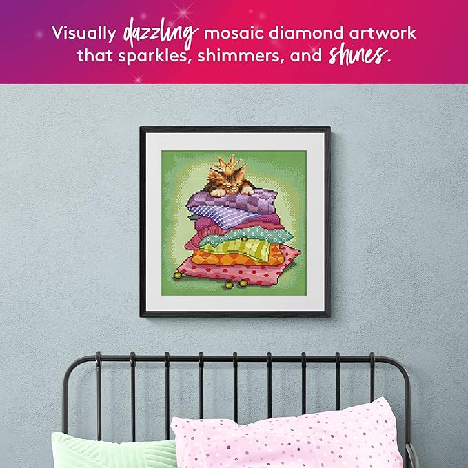 DIAMOND ART CLUB Princess and The Pea Kitty Diamond Painting Kit, Fun DIY Crafts for Adults, Square Diamond Art Canvas, 13" x 13"