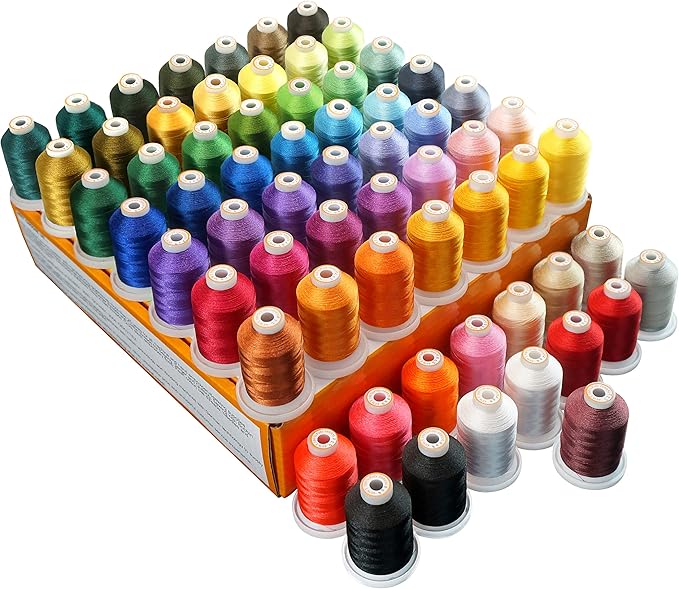 New brothread 64 Spools 1000M (1100Y) Polyester Embroidery Machine Thread Kit for Professional Embroiderer and Beginner Each Spool with Locking Base Resists Thread Tangling