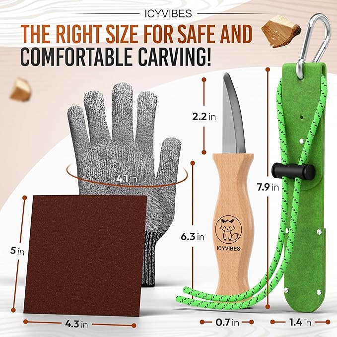 Premium Wood Carving Kit for Kids - 2026 Upgraded Gift 9 Pcs Whittling Knife Set with Safety Gloves Chisel Pocket-Friendly Working Tools Leather Case Creative Bowl Sharpener Perfect Gifts (Green)