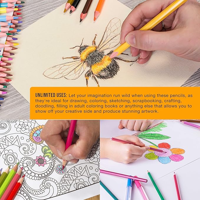 U.S. Art Supply 50 Piece Adult Coloring Book Artist Grade Colored Pencil Set with Zippered Storage and Carrying Case - Vibrant Colors, Smooth Art Drawing, Sketching - Kids, Students, Adults, Beginners