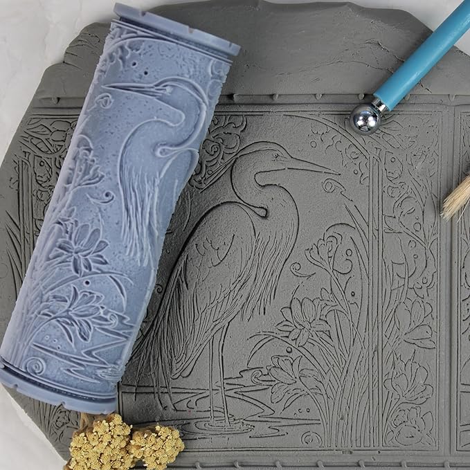 Egret Clay Texture Roller (4") - Bird Set #02 - Embossing Pattern Roller for Polymer & Ceramic Clay, Pottery & Crafts