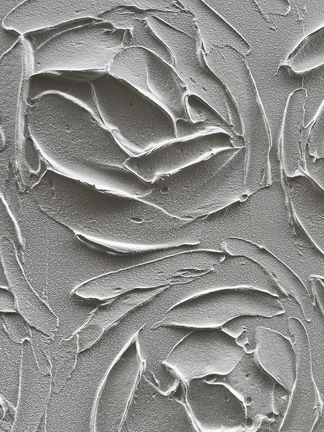 Art Hand-Painted Abstract Three-Dimensional Textured Art Oil Painting of White Roses, 24x24 inches. Modern Minimalist Style Art. Suitable for Wall Decoration in Home Offices
