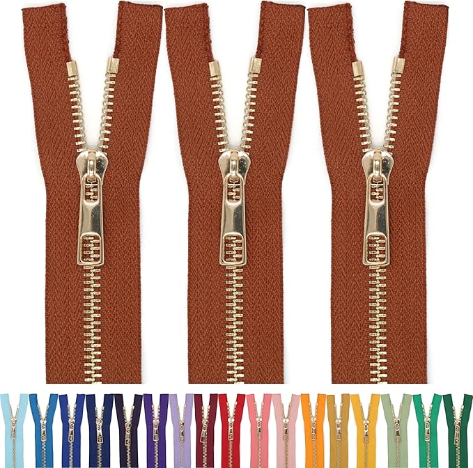 #5 Gold Metal Zipper - 50+ Colors - 3 PCS - (4-14 inches) Sizes - Luxury Lightweight Handcraft Metal Zippers with pulls for Purses Bags Pockets Shoes Sewing & Crafts DIY ZP02474