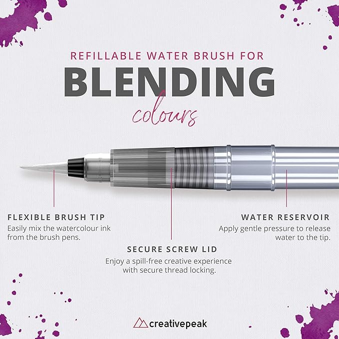 Creativepeak Watercolor Brush Pens - 12 Vibrant Soft Tip Coloring Markers with Blending Brush - Premium Art Supplies for Calligraphy, Lettering, Coloring & Journaling