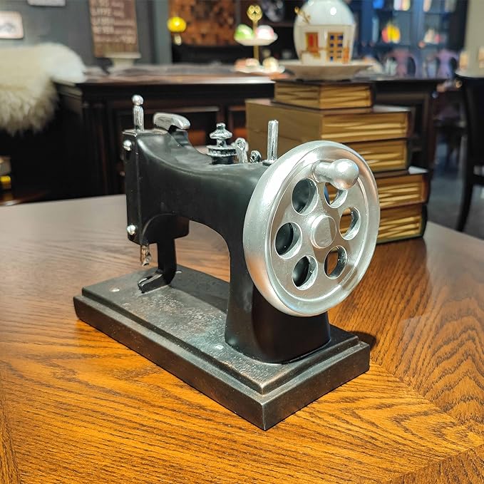 8.3''H Vintage Sewing Machine Model Figurine Retro Resin Needlework Decoration 70s 80s Nostalgic Tailor Design Antique Figurine for Clothing Shop, Café, Desk,Window Display Photography Props