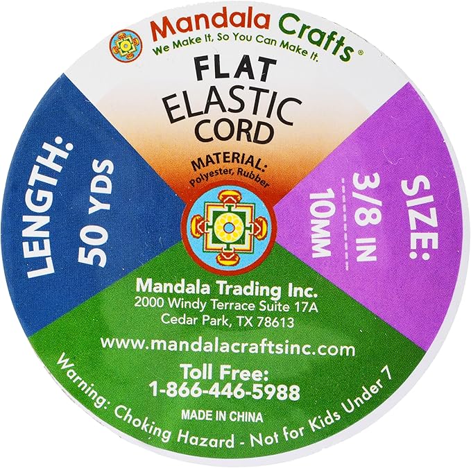 Mandala Crafts 10mm 50 Yds Roll of Metallic Silver Elastic Bands for Sewing - 3/8 Flat Elastics Cord - 3 8 Inch Braided Stretch Straps for Crafting