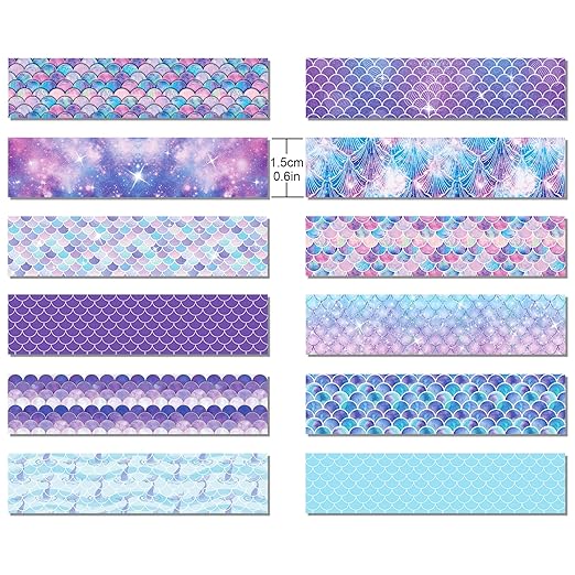 Mermaid Washi Tape Set 12 Rolls, Marine Animal Washi Tape, DIY Decorative Tape for Suitable for Scrapbooking Decorations, Art journaling Accessories, and Craft Projects