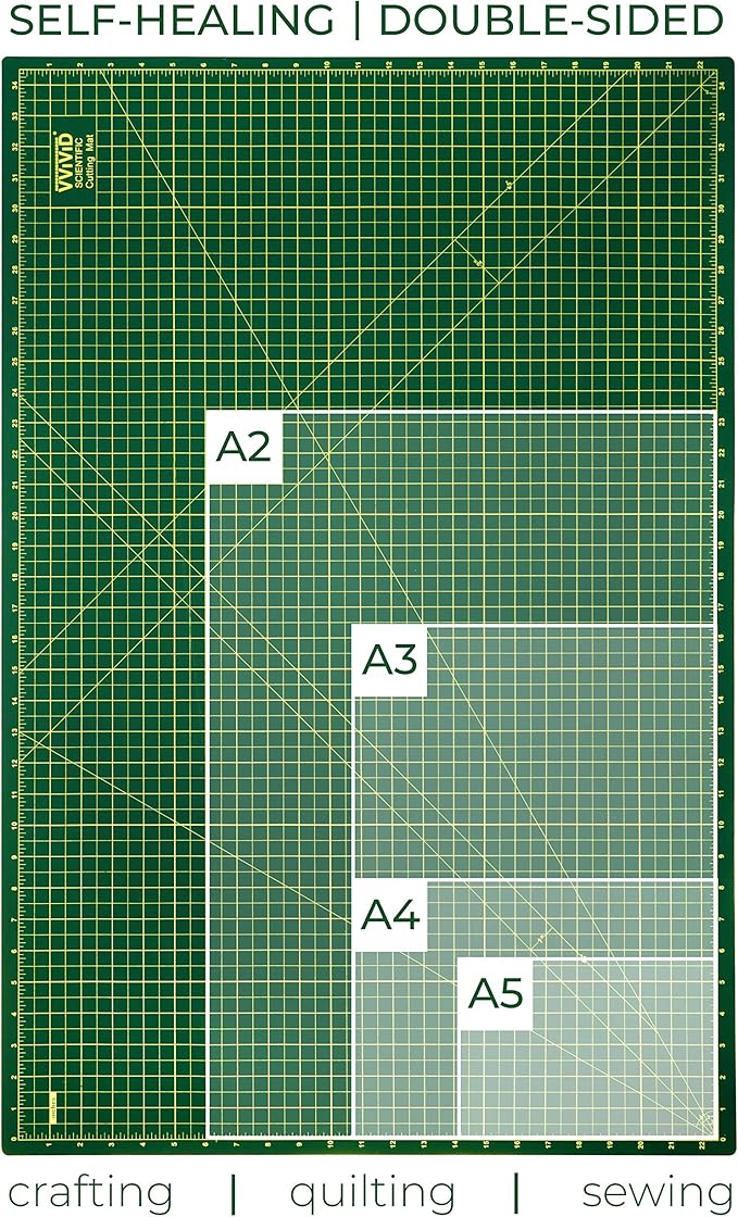 VViViD Green Self-Healing 16” x 22” Inches Rotary Cutting Mat Gridded & Ruled Reversible Professional Grade for Arts, Crafts, Quilting, Sewing, Scrapbooking, Cropping Photos and Drafting Projects