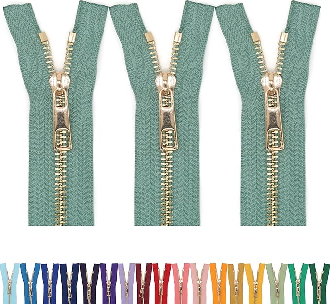 #5 Gold Metal Zipper - 50+ Colors - 3 PCS - (4-14 inches) Sizes - Luxury Lightweight Handcraft Metal Zippers with pulls for Purses Bags Pockets Shoes Sewing & Crafts DIY ZP02285
