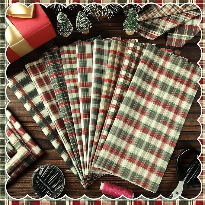 60 Pcs 10 x 10 Inch Vintage Christmas Quilting Fabric Plaid Homespun Fat Squares Patchwork Red Buffalo Plaid Precut Fabric Bundles for Xmas Winter Fall Quilting Crafting DIY Craft Sewing