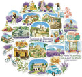 Navy Peony Summer in Provence Travel Stickers (28pcs) - Watercolor, France Lavender-Themed Vacation Decals for Scrapbooks, Water Bottle, Luggage