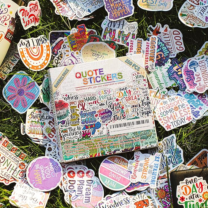 200PCS Holographic Quote Stickers, Motivational and Inspirational Vinyl Stickers with Positive Affirmations for Teens Adults Teachers, Waterproof Glitter Stickers for Water Bottles Laptop Scrapbook