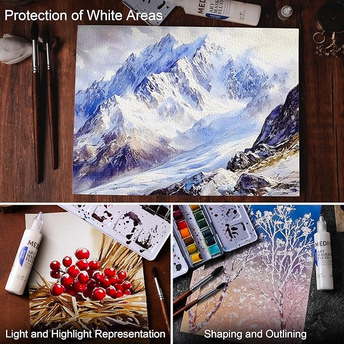 PHOENIX Masking Fluid for Watercolor Painting - 55ml / 1.86 fl Oz Liquid Masking Fluid Pen Water Color Medium Art Supplies for Artists