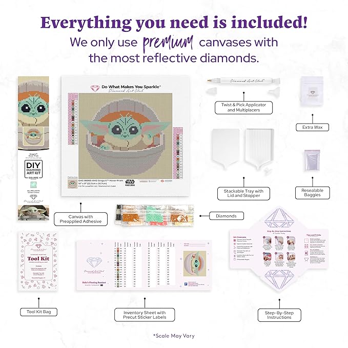 DIAMOND ART CLUB Grogu's Hover-Pram Diamond Painting Kit, Fun DIY Crafts for Adults, Square Diamond Art Canvas, 10" x 9"
