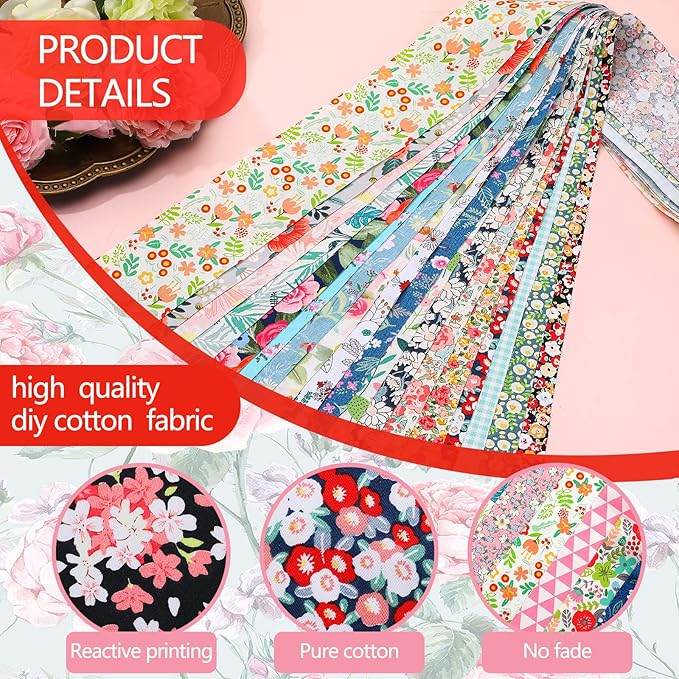 Tegeme 40 Pcs Jelly Fabric for Quilting, Japanese Cotton Patchwork Roll, Retro Floral Print Precut Fabric, Quilting Strips, 2.55 Inch Patchwork Roll for DIY Sewing Crafts (Fresh Style)