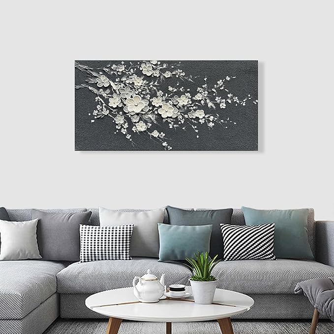 Art Hand-Painted White Flower Tree Art Oil Painting Modern Abstract Home Wall Decoration Art 24x48 inches