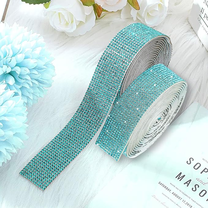 4 Rolls Self Adhesive Crystal Rhinestone Ribbon Diamond Bling Tape with 2 mm Rhinestones Strips Sticker for Arts Crafts Wedding Birthday Party DIY Event Car Phone Decoration (Blue)