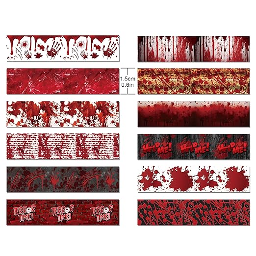 Adirasenotek Halloween Washi Tape Bloody Printing Tapes Spooky Bloodstain Pattern Masking Tapes 12 Rolls,for Gifts Wrapping DIY Art Crafts Wrapping Decor