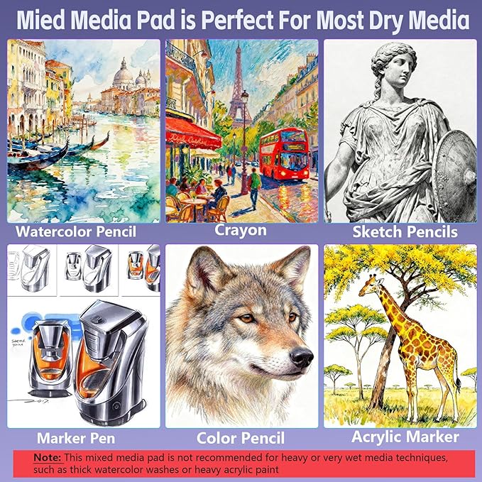 Hardcover Sketch Book，Double-Sided Hardbound Sketchbook, Spiral Sketch Pad,Acid Free Painting Art Paper for Kids and Adults (9X12 Mixed Media Sketchbook（160Gsm/98LB）)