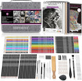 HIFORNY 100 PCS Drawing & Sketching Set, Professional Art Supplies with Graphite,Charcoal, Colored,Watercolor,Metallic Pencils,Blending Tools,Sketchbook and Coloring Book in Zipper Case (Grey)