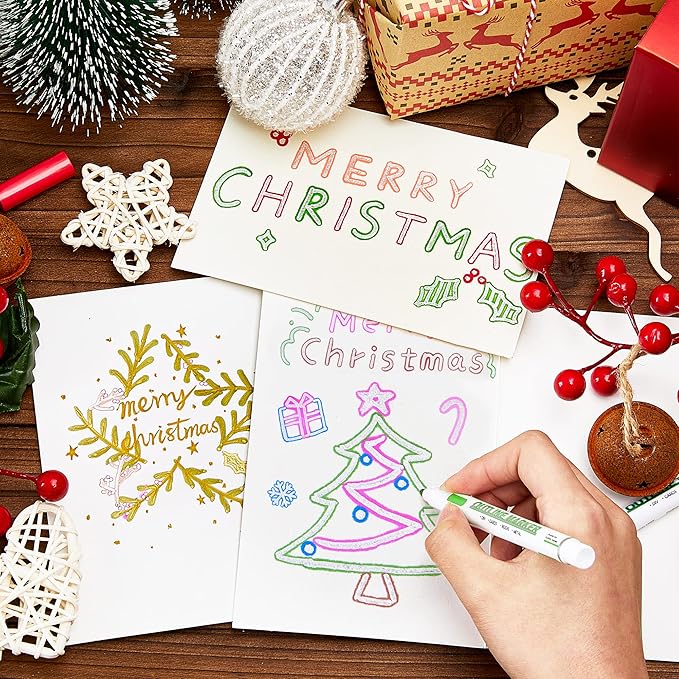 Shuttle Art Double Line Outline Permanent Markers, 28 Colors Squiggles Shimmer Markers Set, Self Outline Metallic Marker Pens for Art, Drawing, Doodling, Card Making, Christmas Card, DIY Crafts