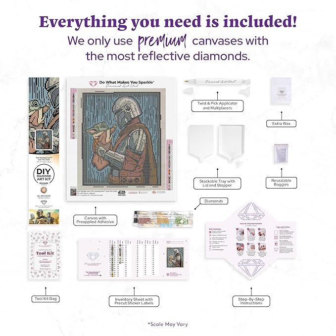 DIAMOND ART CLUB The Mandalorian and The Child Diamond Painting Kit, Fun DIY Crafts for Adults, Round Diamond Art Canvas, 13" x 15"