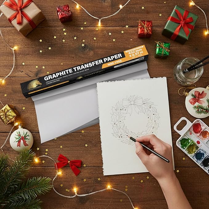 MyArtscape Graphite Transfer Paper Roll – 17" x 30ft Large Tracing Paper – Wax-Free Carbon Paper for Tracing on Canvas, Paper & Wood – Erasable Carbon Transfer Paper for Drawing & Sketching
