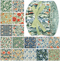 Ganeen 100 Pcs Vintage William Morris Flowers Quilting Fabric Roll 2. 56 Inch Fabric Squares Jelly Patchwork Precut Strips Bundles for Holiday Materials Craft DIY Sewing Cloths