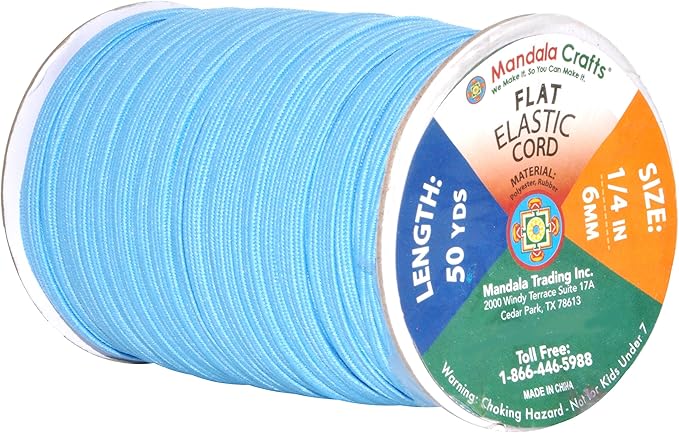 Mandala Crafts 6mm 50 Yds Roll of Sky Blue Elastic Bands for Sewing - 1/4 Flat Elastics Cord - 1 4 Inch Braided Stretch Straps for Crafting