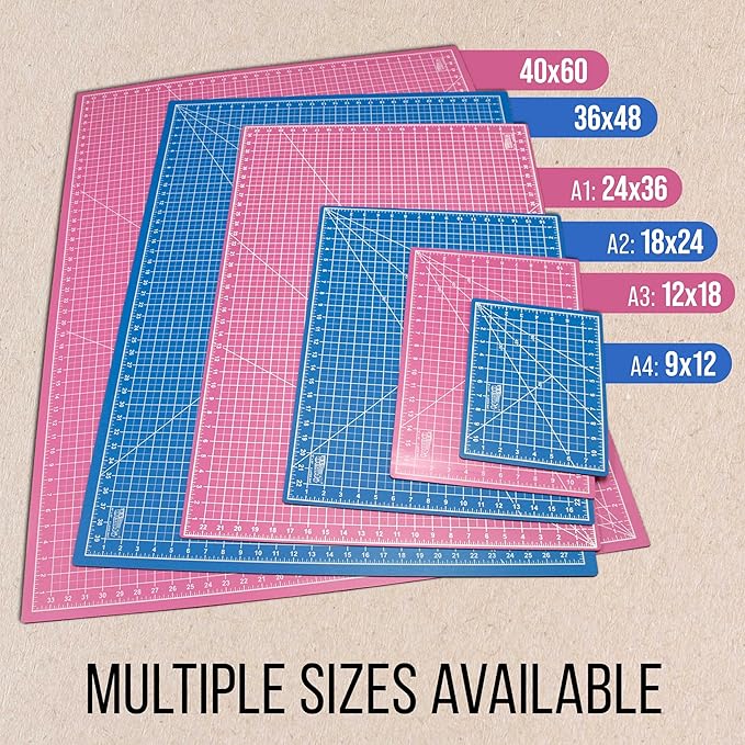 U.S. Art Supply 12" x 18" Self-Healing Cutting Mat 5-Ply (2 Pack) - Double-Sided Pink/Blue Craft Mat, Non-Slip Cutting Mats for Crafts, Sewing, Quilting, Scrapbooking